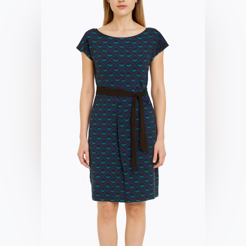 A Pea In The Pod Dress Size Small Black Green Blue Faux Wrap Short Sleeve Knee